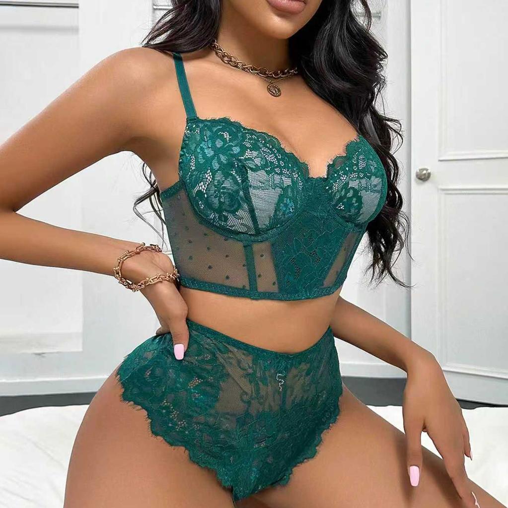 European and American bra set ultra-thin sexy lace bra set gathering beautiful back bone clothes women's underwear set