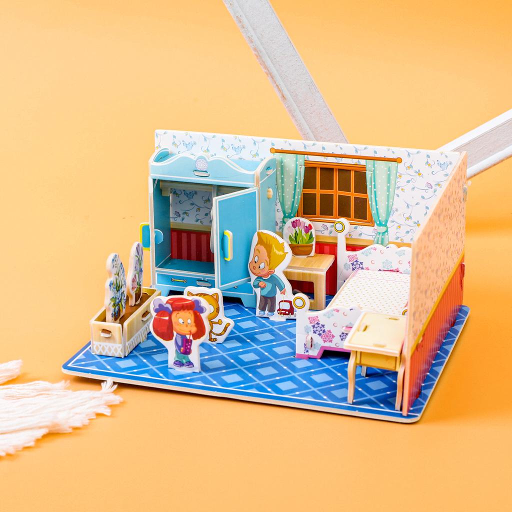 3D Stereo Puzzle House Room Playhouse Toy for Boys Girls DIY Handmade Kindergarten Eco-Friendly Paper Educational Puzzle WL-3161690
