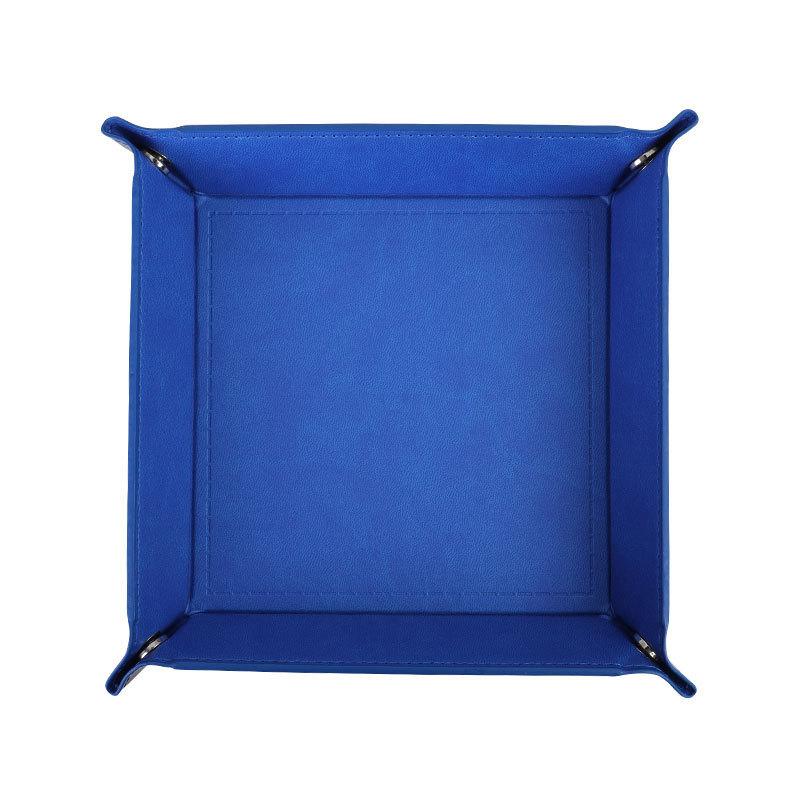 

Solid color plain weave pu leather snap buckle foldable four-corner dice anti-fold small basket desktop folding corner storage tray 22*22cm plain королевский синий