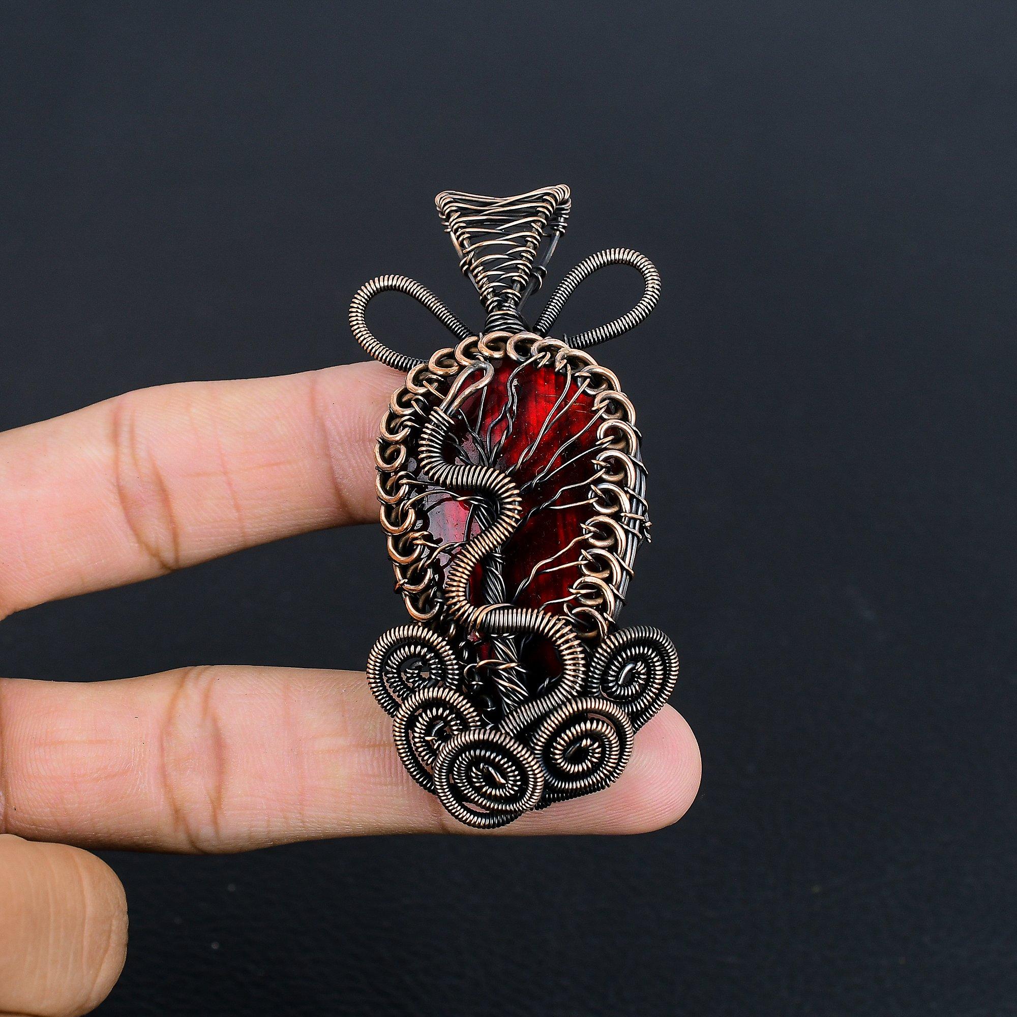 

Подвеска из красного лабрадорита, украшение, обернутое медной проволокой 999 пробы, подвеска с драгоценным камнем, ювелирное изделие ручной работы, свадебный подарок 2.52 Inches