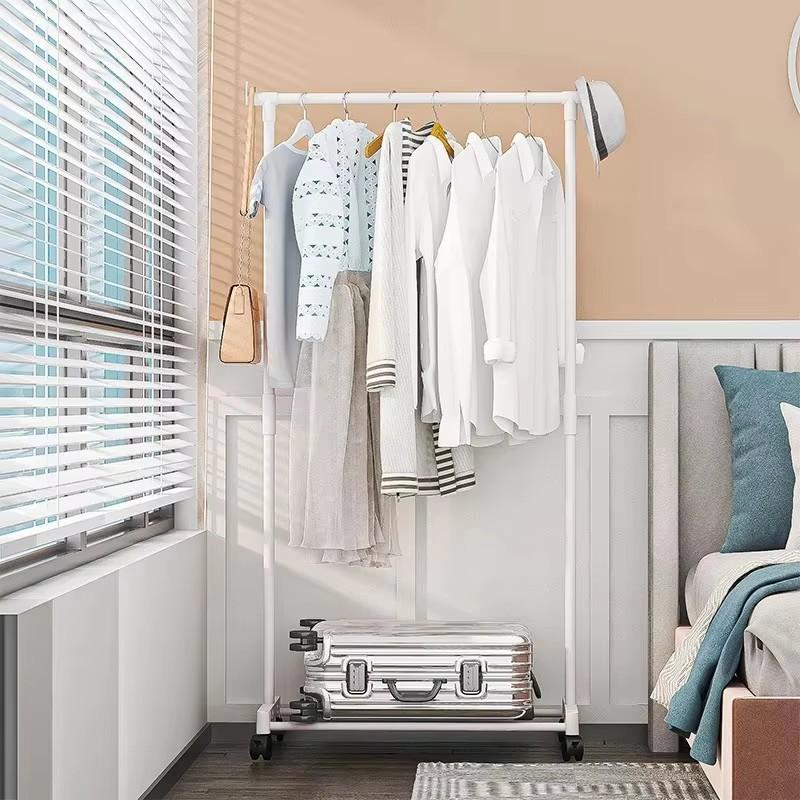 Movable Double Rod Clothes Rack Bedroom Floor Hangers Heavy Duty Coat Shelf with Wheels Organizer Home Shoe Hat Storage Racks