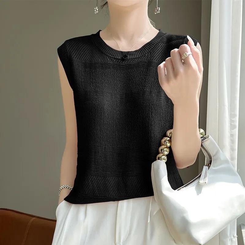 Women Spring and Summer Hollow Sleeveless Thin Soft Sweater Pullover Knitwear Bottoming Tops