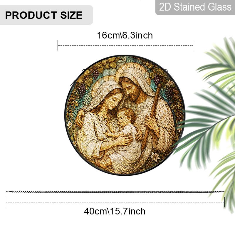 2D Flat Cross Stained Glass Suncatcher, 6.3/7.87 inch Virgin Mary Stained Glass Suncatcher, Nativity Scene Stained Glass Suncatcher Ornament 6.3inch