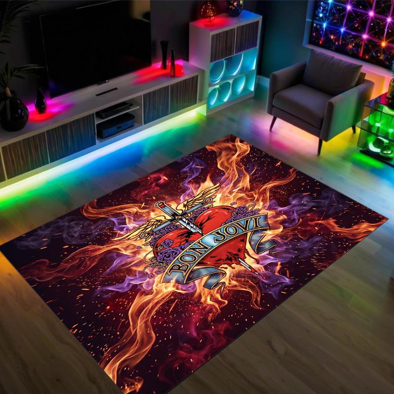 Bon Jovi Design Crystal Velvet Carpet Cozy Non?Slip Printed Rug For Bedroom Living Room Entrance