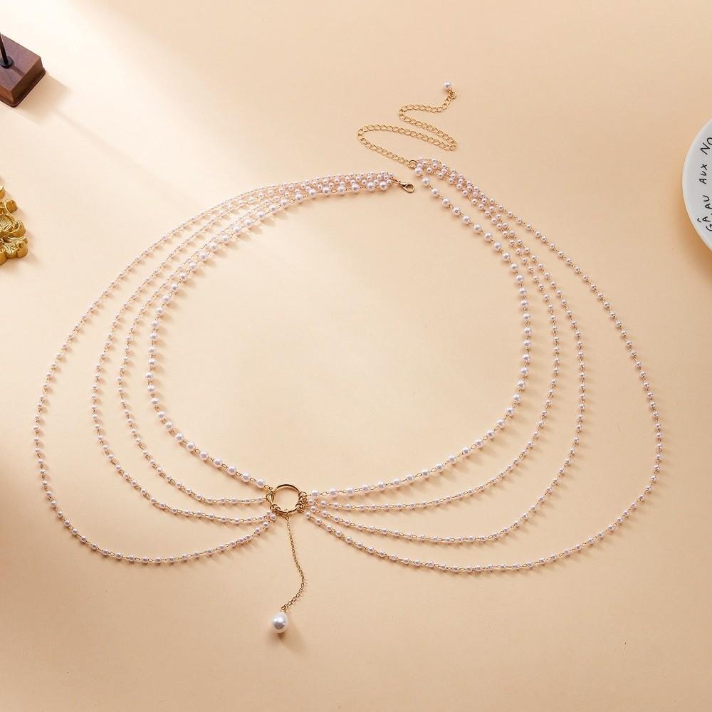 Baroque Style Faux Pearl Pendant Necklace Minimalist Design Body Jewelry  Sweater Accessories