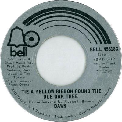 7-Zoll Schallplatte DAWN , TONY ORLANDO - Binde ein gelbes Band um den alten Eichenbaum O BELL45318X BELL 1973 Kanada Rock Gebraucht