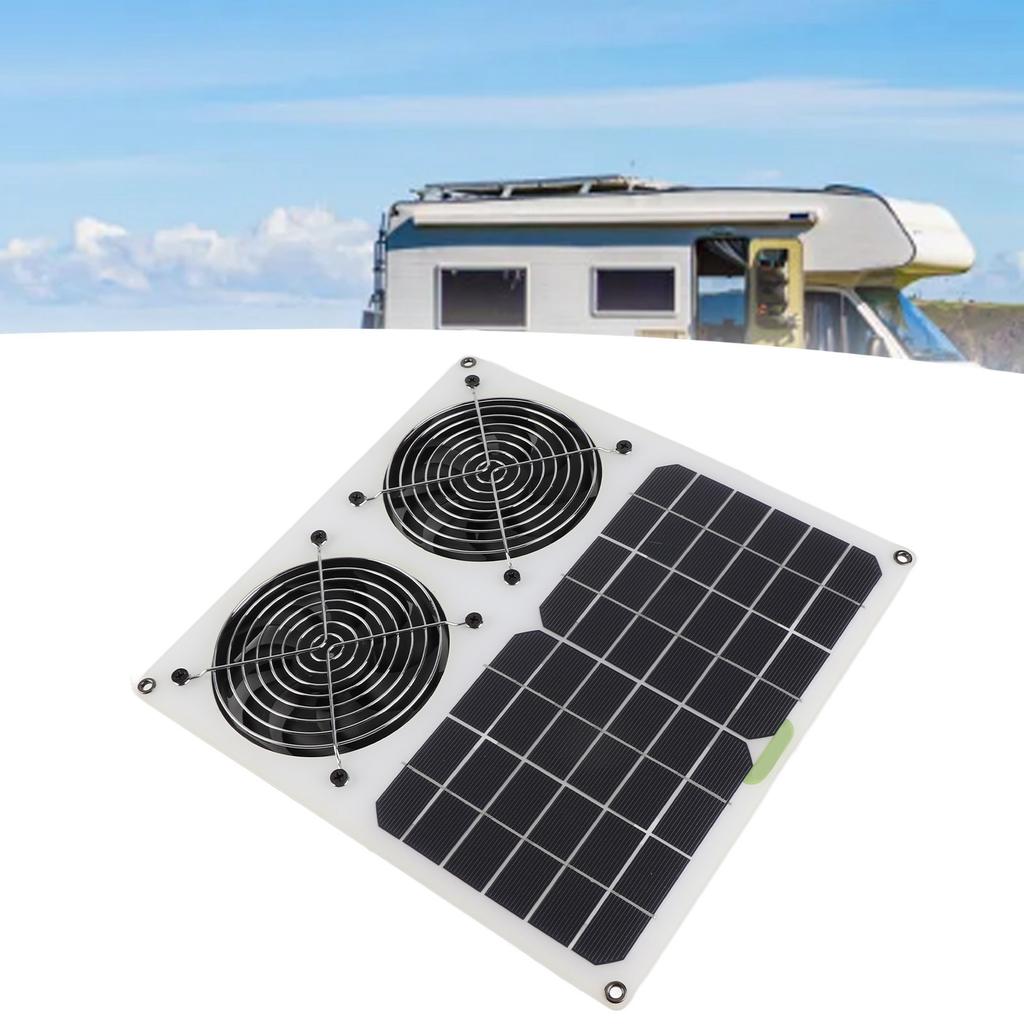 Solar drive ventilation fan, 100 W 12 inch double fan design, waterproof coating, two metal protective net, indoor and outdoor   circulation for