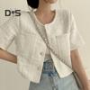 Women Coat Blazer French Style Elegant Short Sleeve Short Type Single Breasted Color Matching Spring Fall Jacket