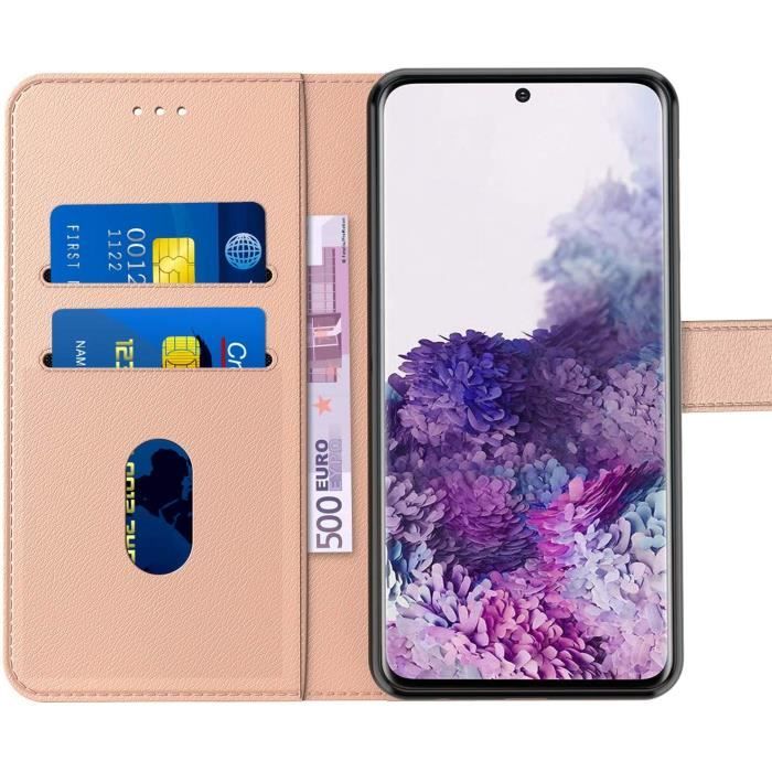 Coque et 2 Verres Trempés - Booling - pour Samsung S20 - Rose - Effet Cuir - Fermoir Magnétique