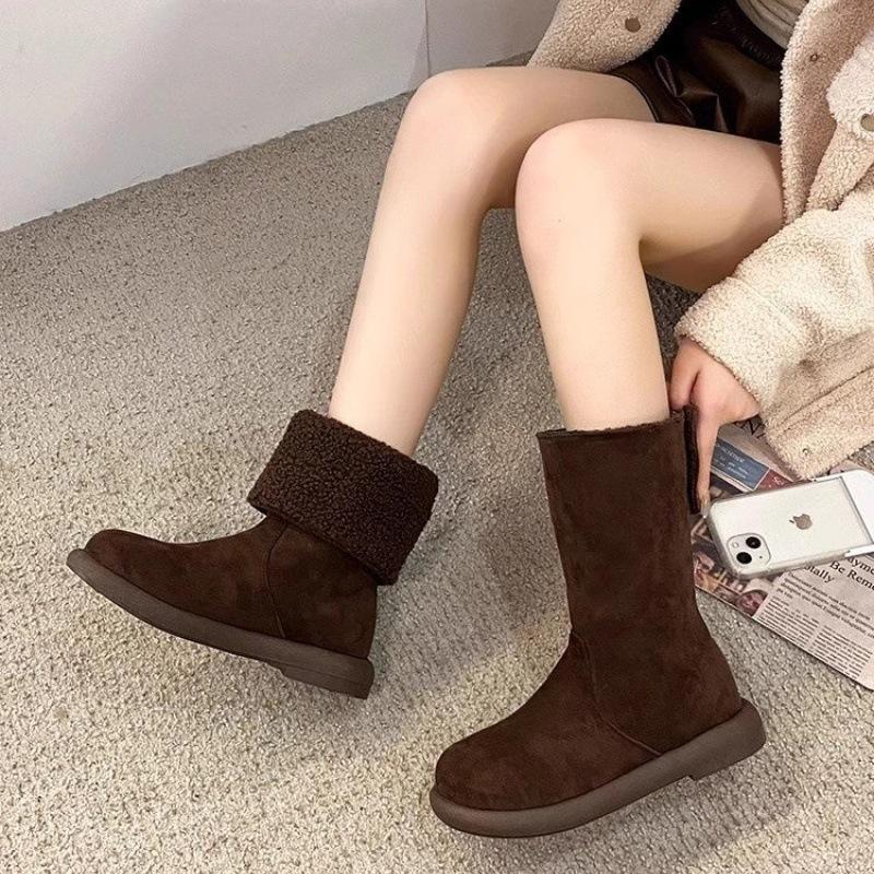 

Two wear snow boots 2025 autumn and winter new fur integrated two wear thickened Internet celebrity back buckle short cotton boots 40 темно-коричневого