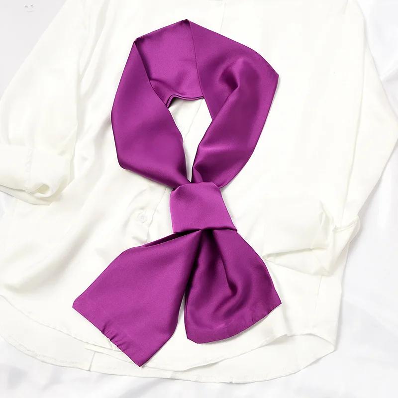 Long Women Neck Scarf Plain Headband Silk Satin Hair Scarf Female 15x140cm Fashion Skinny Bag Scarves For Ladies Beige Pink