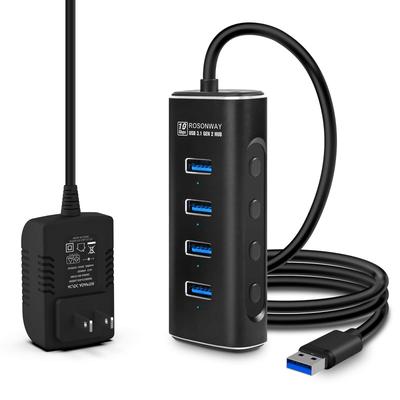 ROSONWAY USB Hub Gen 2 with Power Supply 2022 Improved 10Gbps Aluminum 4 Ports 100cm Cable USB HUB Bus Powered and Self Powered 5V AC Adapter with