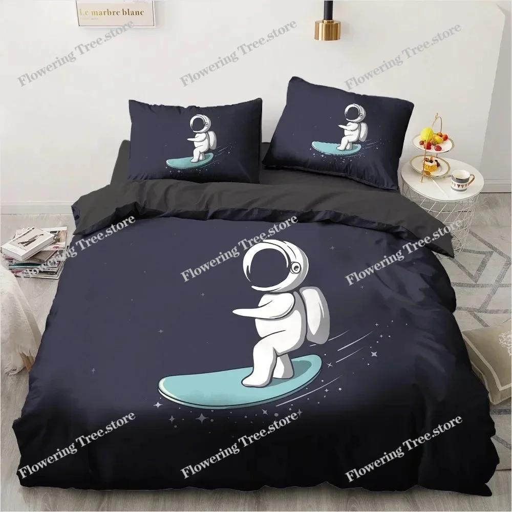 Cartoon Astronaut Outer Space Bedding Set Teens Boys Home Piece Duvet Cover Set Pillowcase Single Twin King Quilt Cover Set