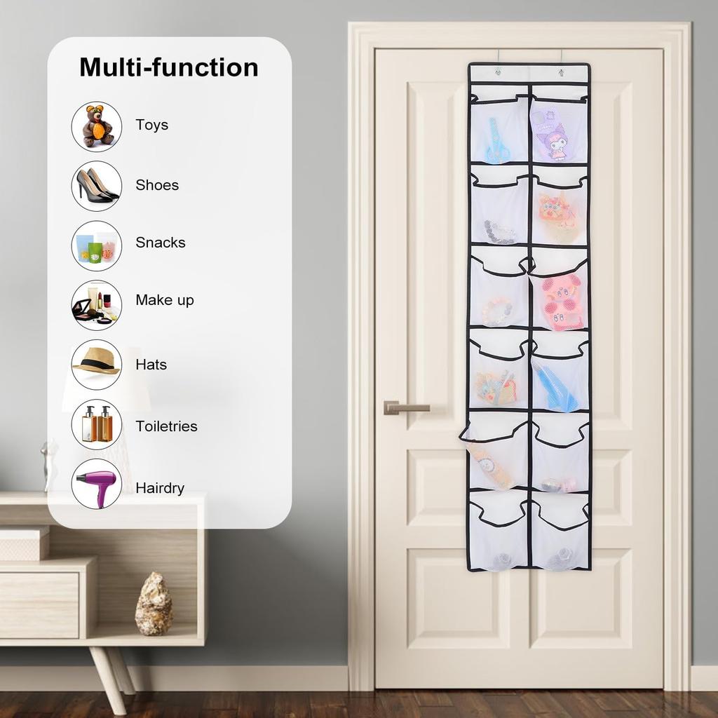 12 Large Pockets Over Door Hanging Shoe Organizer, White