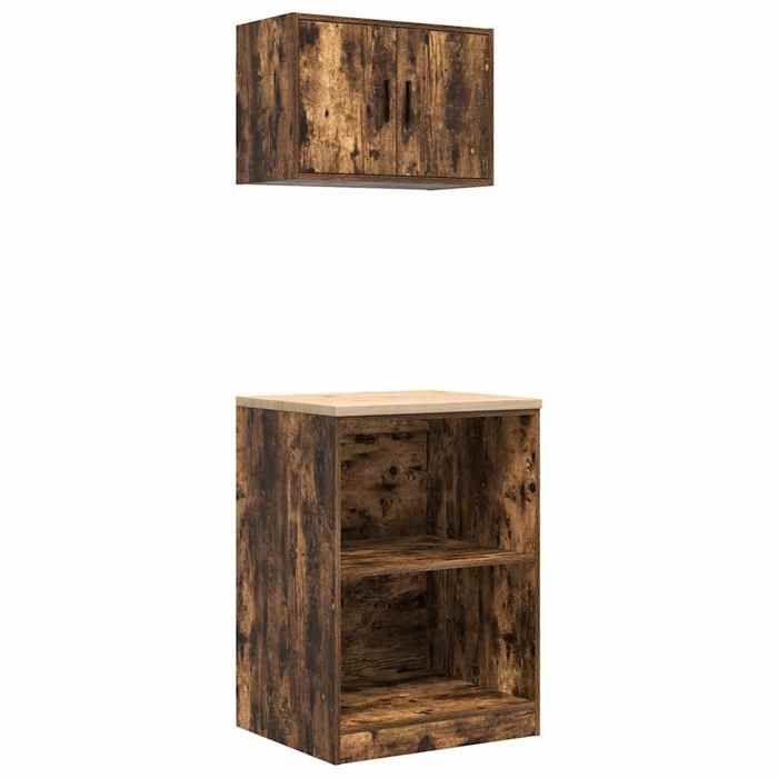 VidaXL Garage Cabinets 2 Pcs Smoked Oak Engineered Wood, Garage Storage Cabinet, Storage Cabinet, Workbench 3328282