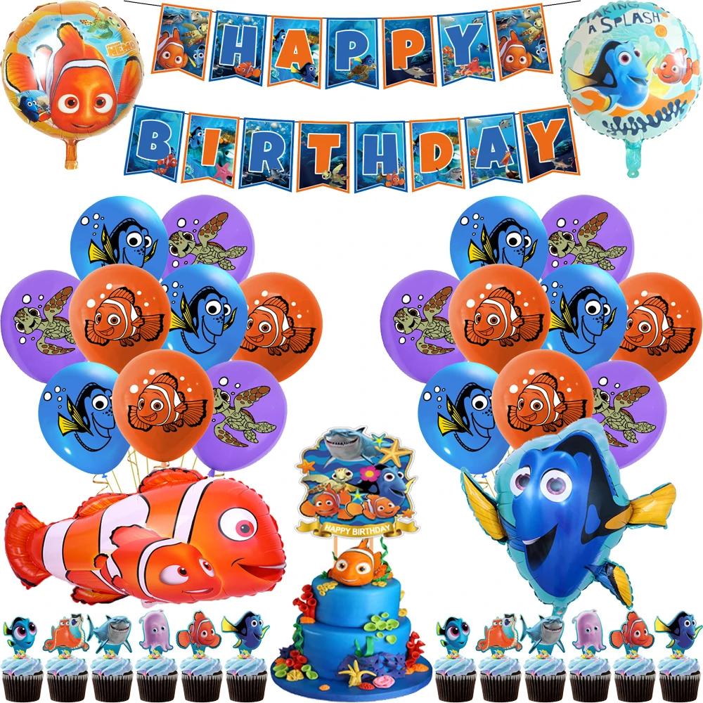 Finding Nemo Latex Balloons Clownfish Ocean Sea Clown Fish Foil Ballons Happy Birthday Banner Cake Topper Party Decor Toy