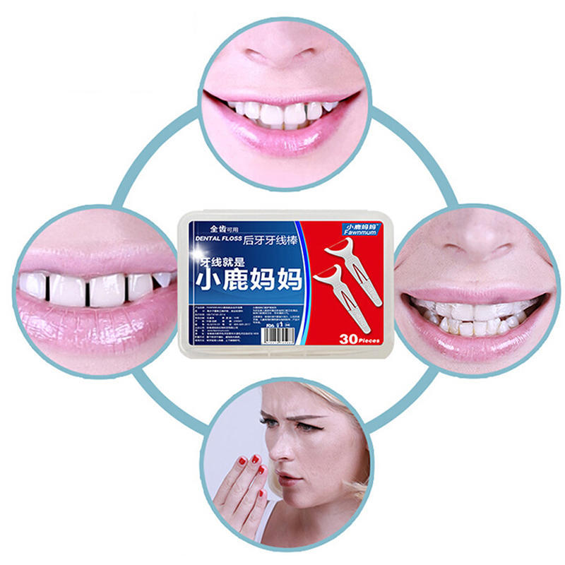 30Pcs/Box Sticks Health Tooth Clean Picks Dental Floss Flosser Toothpicks