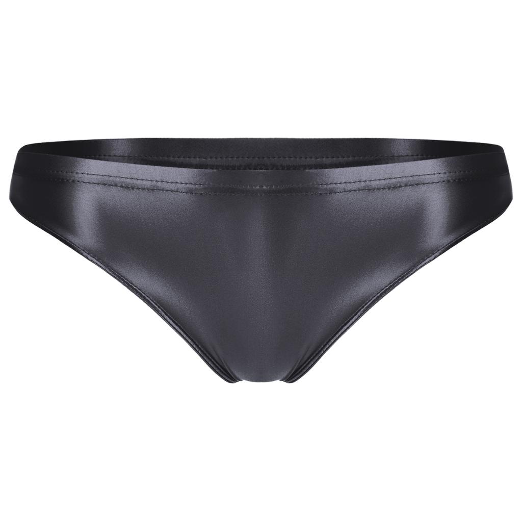 Womens Glossy Low-Rise Panties Elastic Waistband Solid Color Underwear Breathable Swimwear Briefs