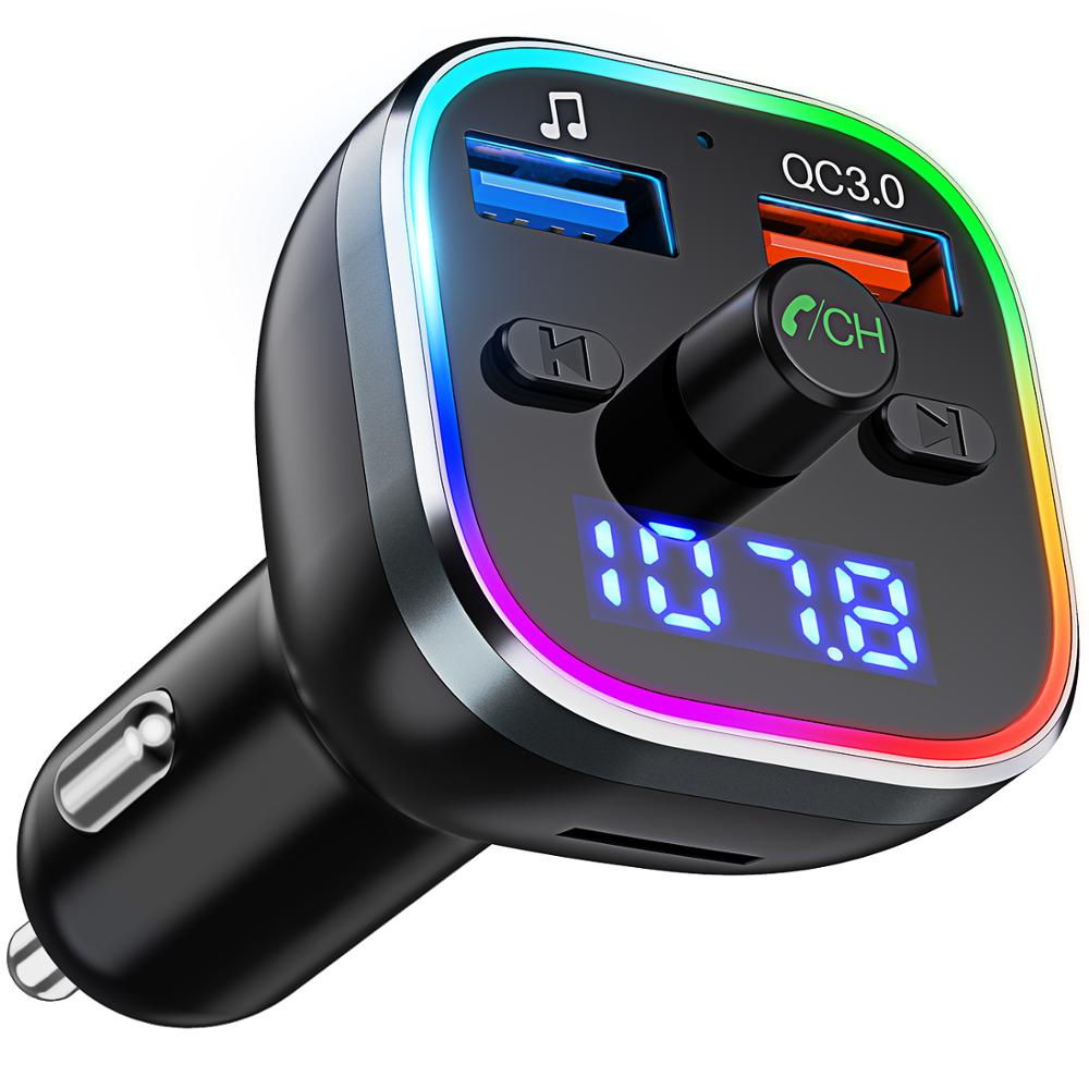 Bluetooth FM Transmitter for Car Hi-Fi Wireless Radio Adapter with RGB Light QC3.0 Quick Charge Handsfree Calling