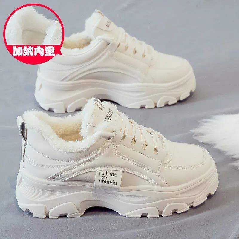 

Fleece dad shoes women s ins tide 2025 autumn and winter new thick-soled versatile super fire leisure sports little white cotton shoes 40
