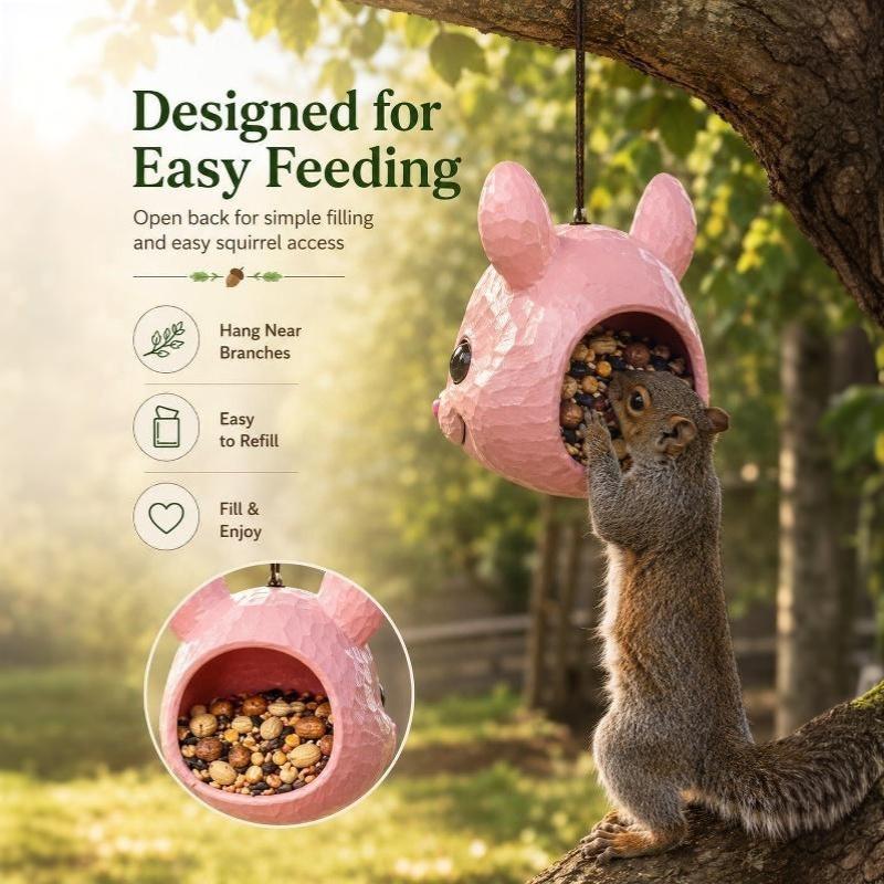 3D Printed Cute Squirrel Head Feeder Fun Animal Face Hanging Pendant Feeder Outdoor Garden For Home Decoration Gifts