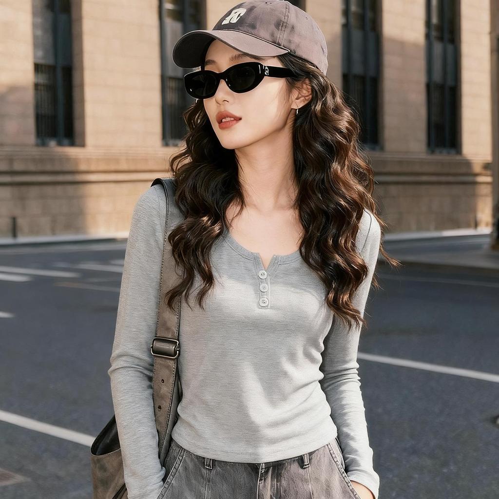 Women's Slimming Long Sleeve Round Neck T-Shirt - New 2025 Spring/Autumn Versatile Base Shirt