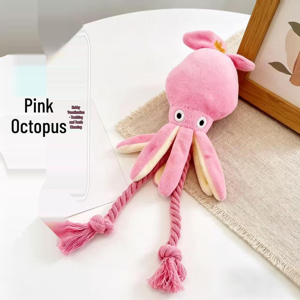 Plush Squeaky Octopus Dog Toy with Rope for Teething and Cleaning, Ideal for Medium and Small Dogs