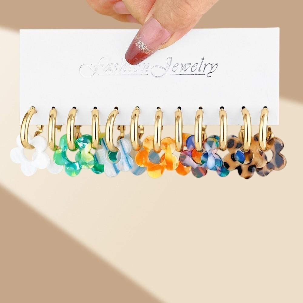 Modisches Acryl-Ohrringe-Set Bunte Vielseitige Ohrringe Geschenk Blume Anhänger Elegante Hängeohrringe Damen Mädchen Geschenk