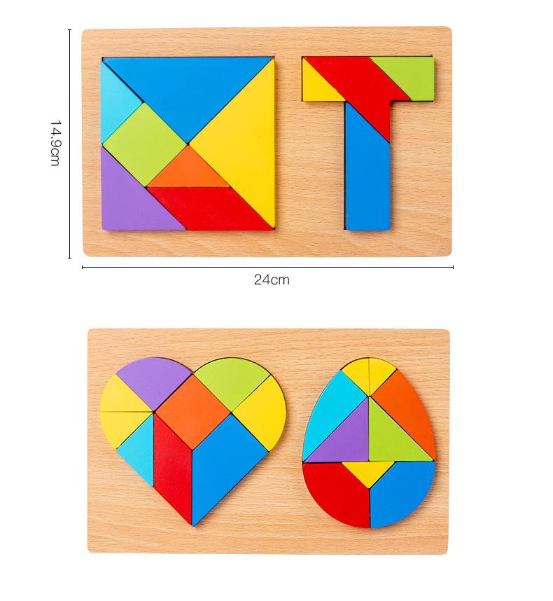 3D Wooden Puzzles Heart Egg Tangram Geometric Shape Kids Cognitive DIY Jigsaw Early Learning Educational Toys