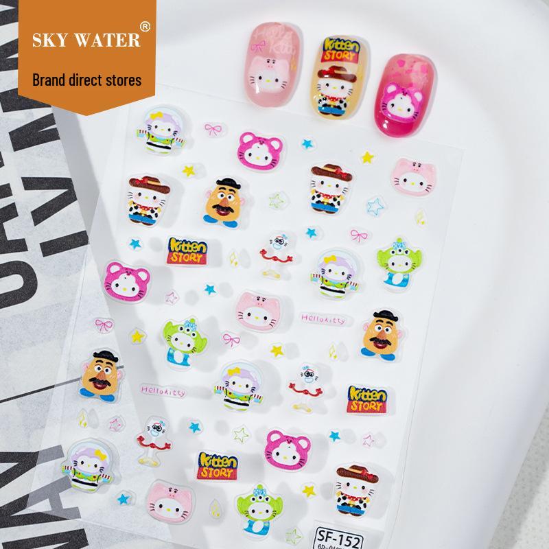 SKY Cute Cartoon Ins Style Hello Kitty & Toy Story Embossed Nail Art Stickers