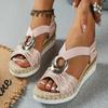 Women's Large Size Slope Heel Sandals Shoes Summer Casual Buckle Design Thick Sole Beach Sandals 36-43