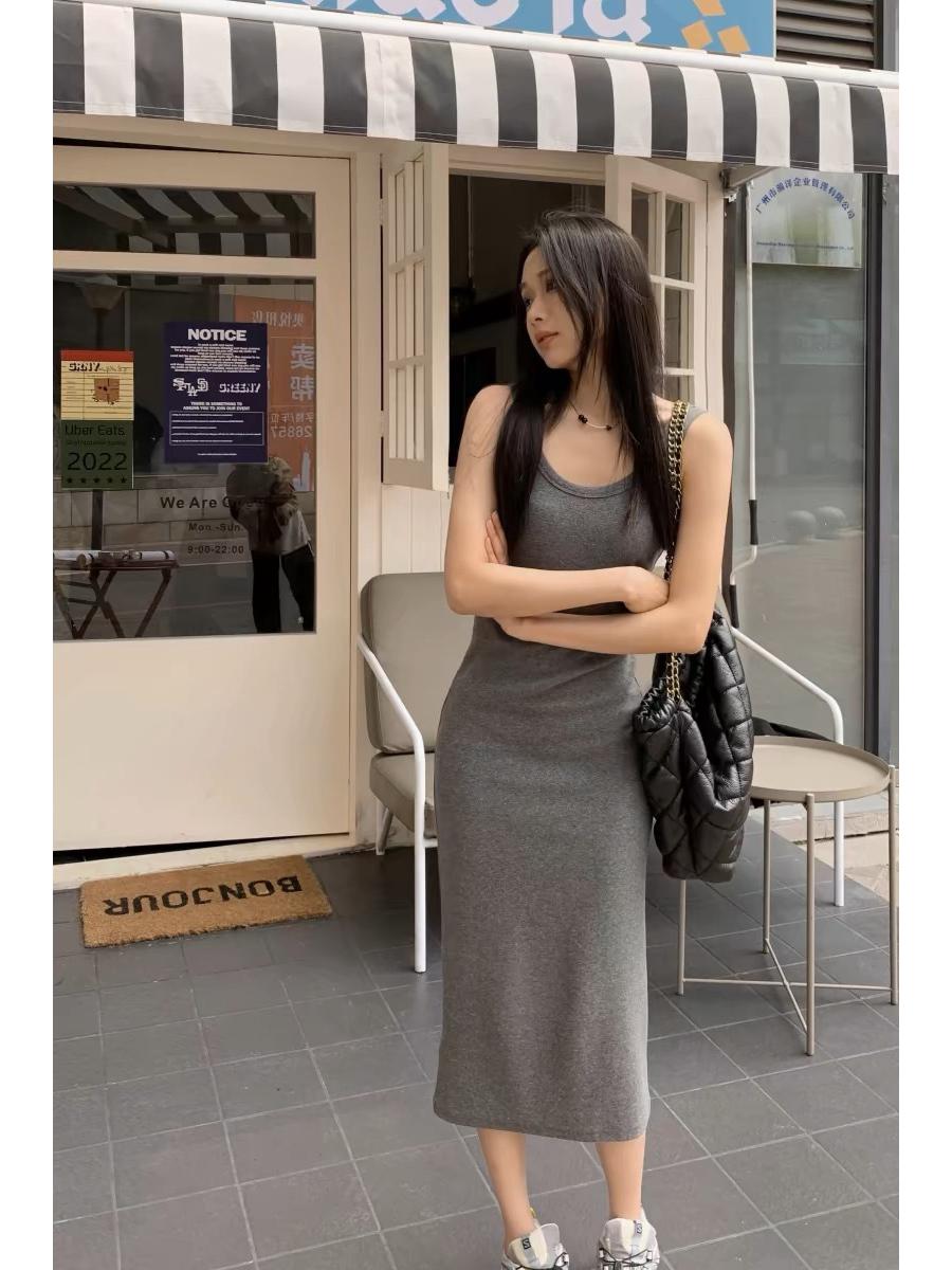 

Plus Size Knee-Length Loose Tank Dress - Summer Style Large сірий колір