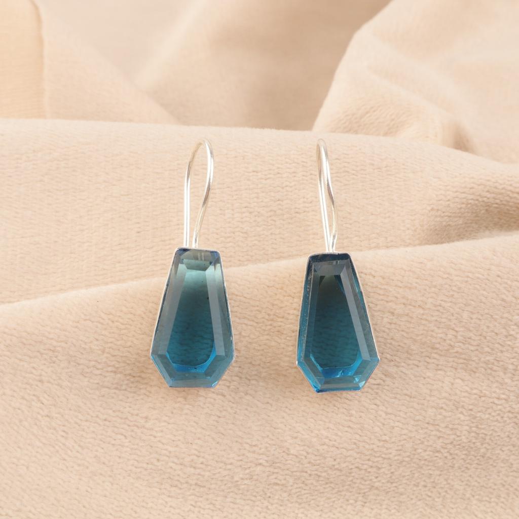 Swiss Blue Topaz Gemstone 925 Sterling Silver Jewelry Handmade Earrings 1.26" EE-138-8