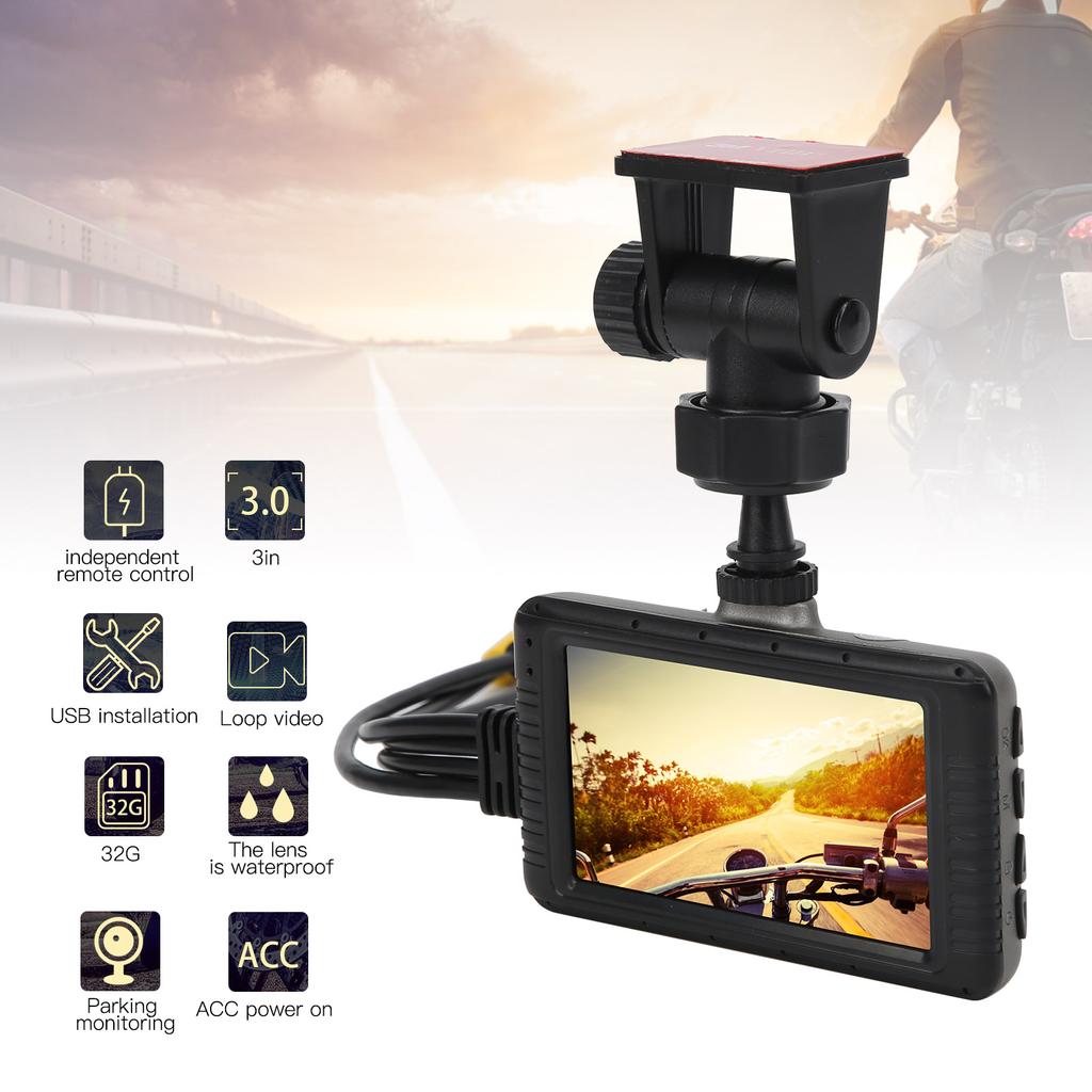 3in Motorcycle Camera Dash Cam Driving Recorder 1080P FrontRear View with Cable Control