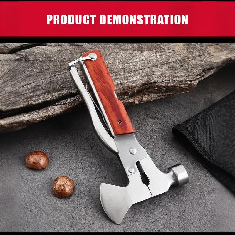 Multifunctional Outdoor Survival Hammer Stainless Steel Wooden Handle Perfect Gift for Men Car Emergency Camping Use