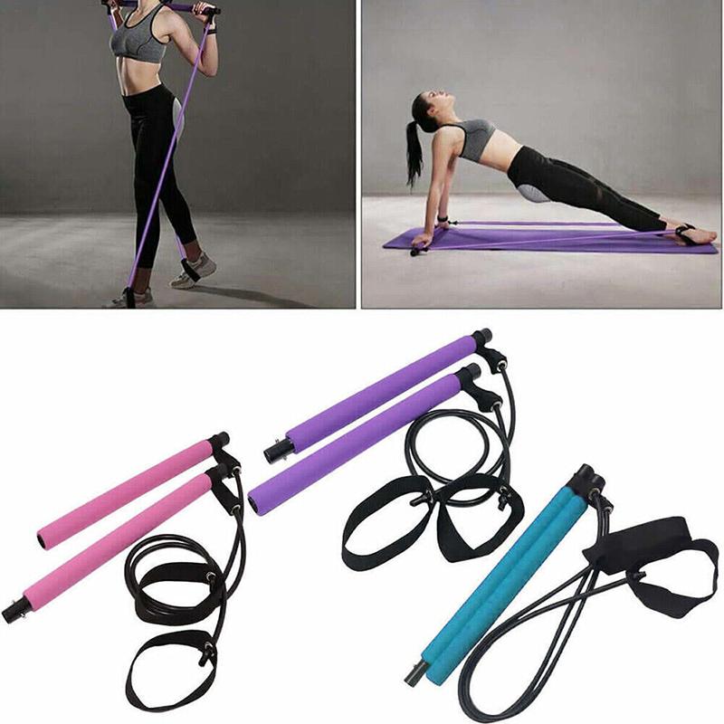Pilates Bar with Resistance Band  Adjustable Exercise Stick Home Gym