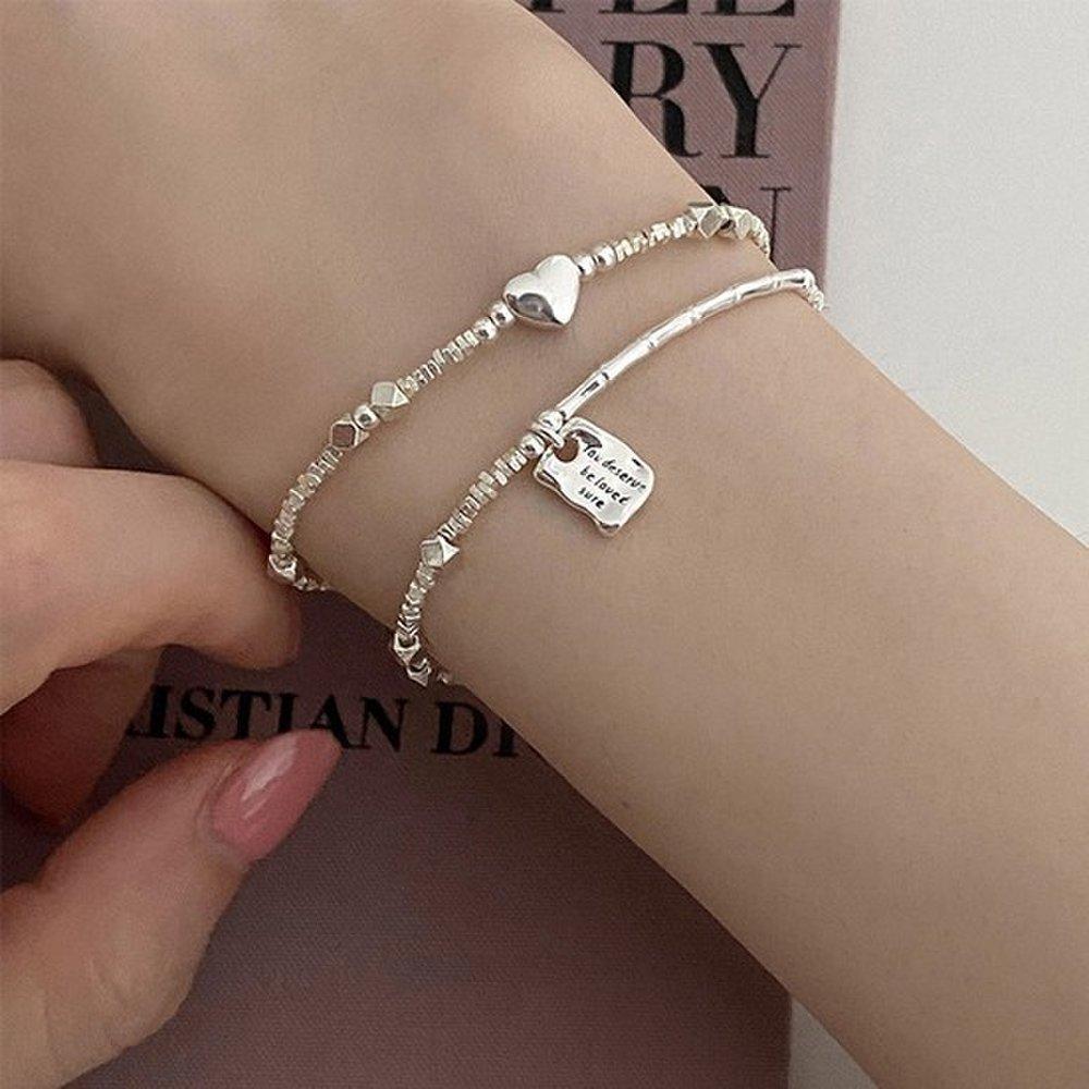 Legoma 925 Silver Point Pendant Cut Square Bracelet F31