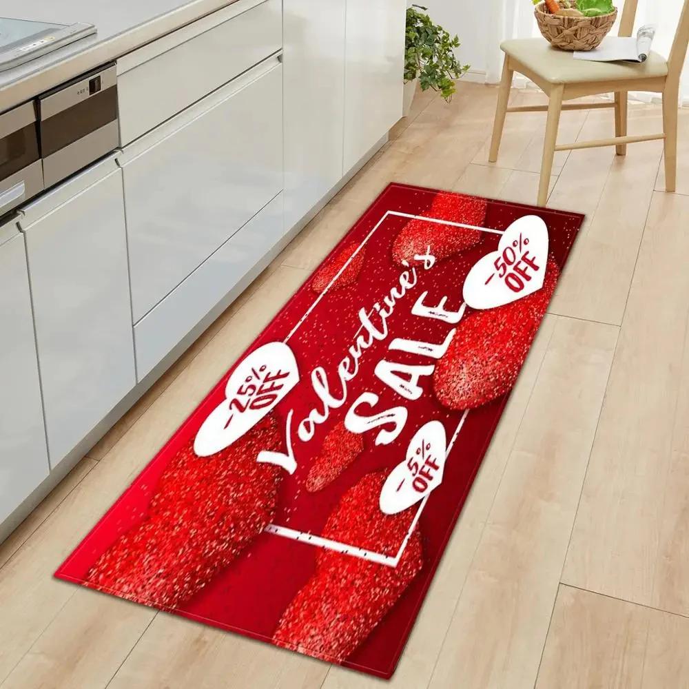 Valentine's Day Non-slip Restaurant Pad Home Porch Pad Entrance Door Mat Rectangular Corridor Area Carpet Kitchen Mat