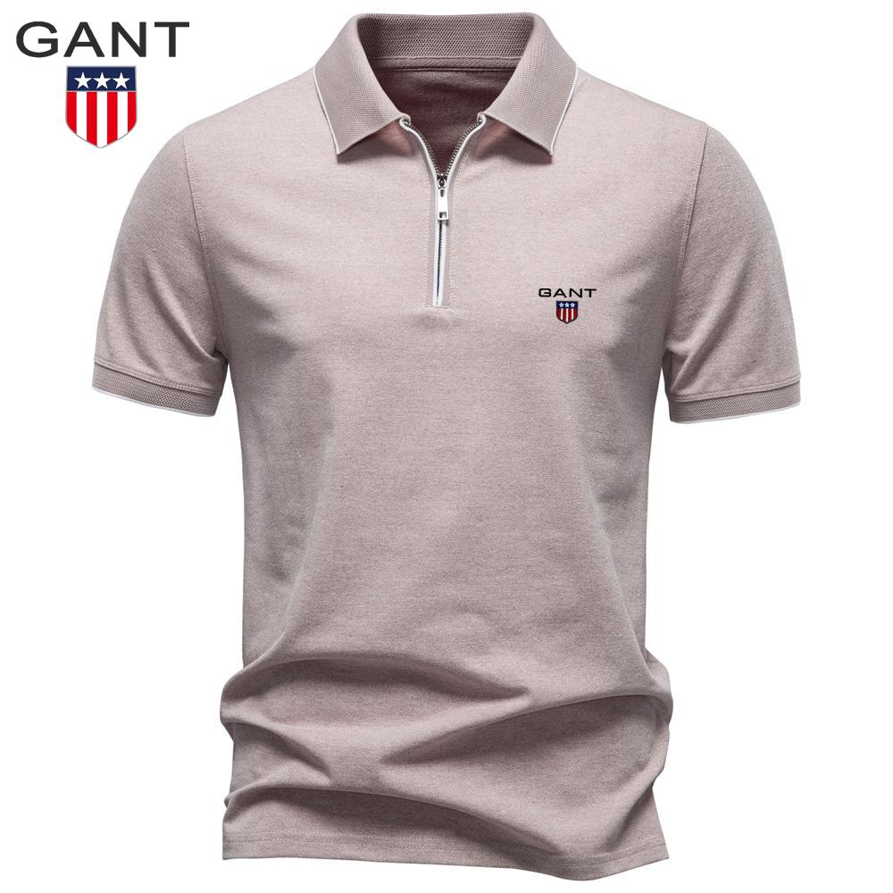 Gant 2026 Spring/Summer New Men's Embroidery Collar Zipper Polo Shirt Business Casual Men's Short Sleeve Polo