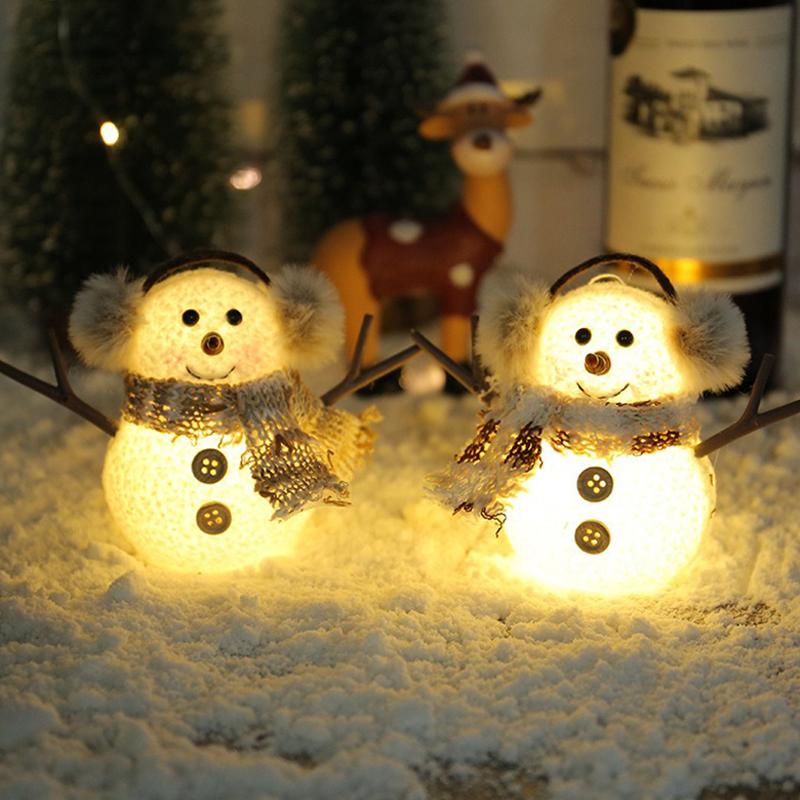 Christma Snowman Ornament with Built-in Light Plush Snowman Doll Night Light Table Decoration Set Battery Christmas Gift