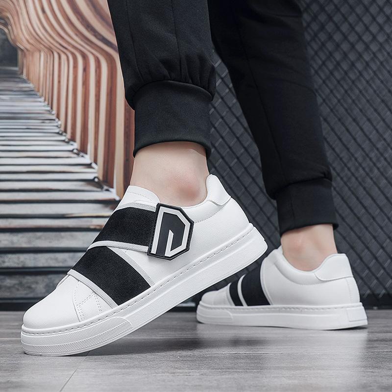 Trainer Men Fashion Stretch Strap Hook & Loop Skate Shoes Men's Sneakers Flats Running Shoes New Breathable Leather Casual Shoes