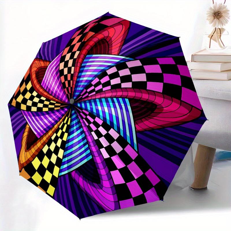 1pc Checkerboard AbstractArt Automatic Open/close Folding Umbrella, Compact Portable Travel Umbrella, Perfect Birthday/Christmas, Cute Umbre