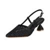 New French Niche Temperament Mid-heel Cut-out Woven One-line Buckle Strap High Heels Pointed Toe Shallow Mouth Sandals