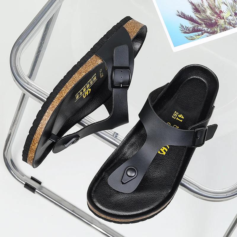 2025 New Italian Leather Flip-flops for Men Cool Beach Summer Shoes Hotel Slippers Man Big Size 46 Light Flats Zapatillas Male