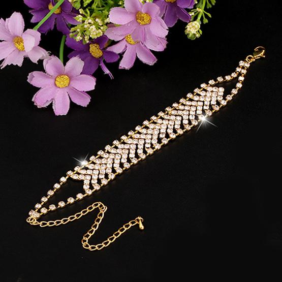 Women Fashion Multilayer Rhinestone Alloy Bangle Chain Wedding Party Bracelet