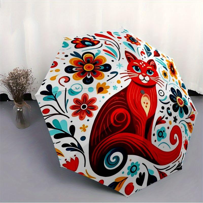 1pc Floral Cat Print Umbrella - 8-Rib Automatic Open/Close, Fashionable Compact Umbrella for Outdoor Adventures Yy250813130