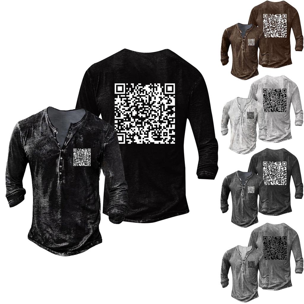 Men's Fashion Casual Button Loose Long Sleeve Spoof Fun Printed Pullover