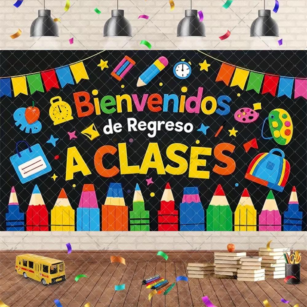 Spanish Welcome Back To School Theme Background Classroom Outdoor Decorations School Party Supplies Photography Backdrop Banner2527