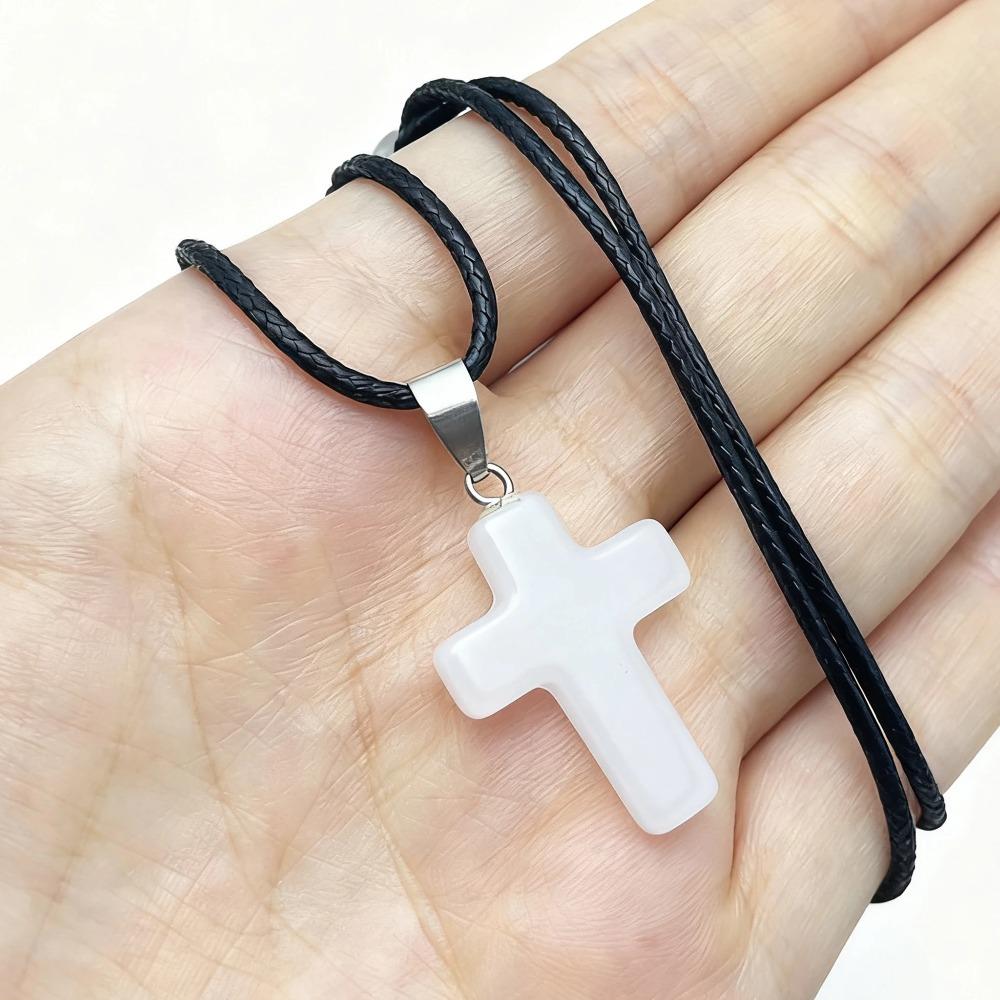 Y2K Rotes Glas Kreuz Anhänger Seilkette Halskette Für Damen Herren Ästhetischer Schmuck Zubehör