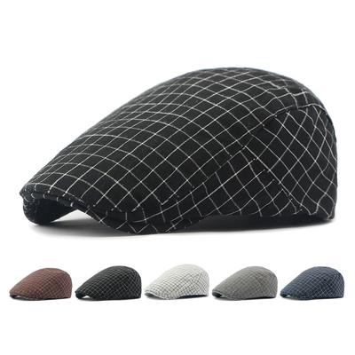 Small Plaid Beret for Men Peaked Cap Women Spring Summer Cotton Forward Cap